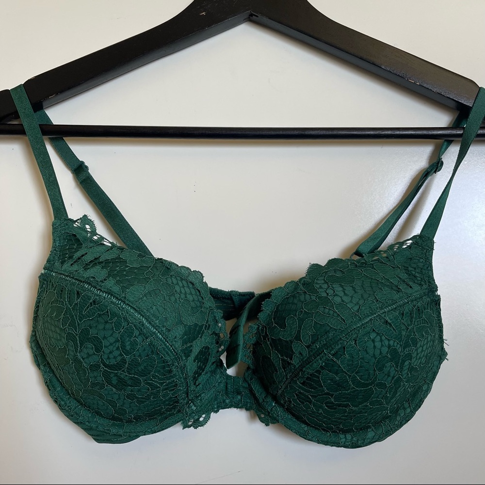 Victoria Secret Push-Up Bombshell Bra Size 34A Plunge Adds 2 Cups Green
